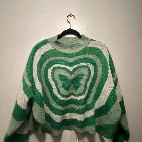 Divided Sweaters - Divided Green and White Butterfly Sweater